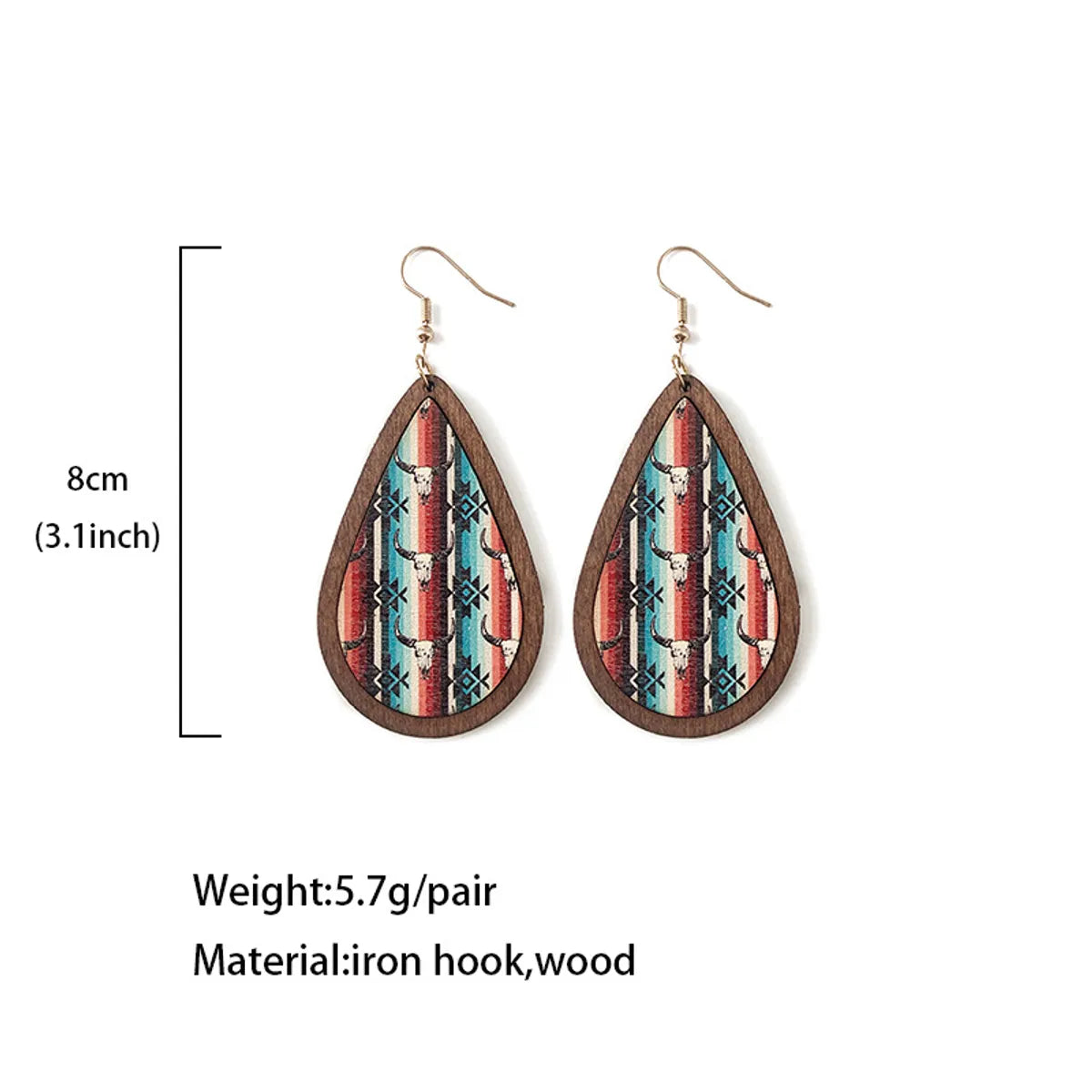 1 Pair Commute Water Droplets Printing Wood Drop Earrings