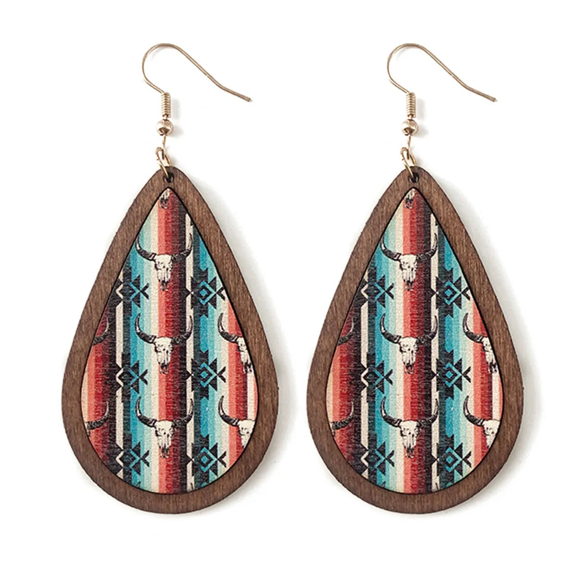 1 Pair Commute Water Droplets Printing Wood Drop Earrings