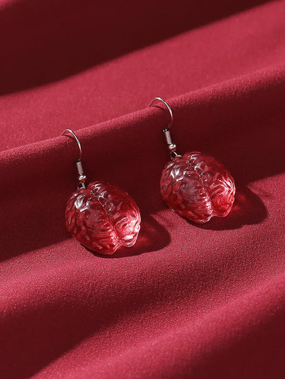 1 Pair Cool Style Brain Heart Epoxy Alloy Resin Drop Earrings