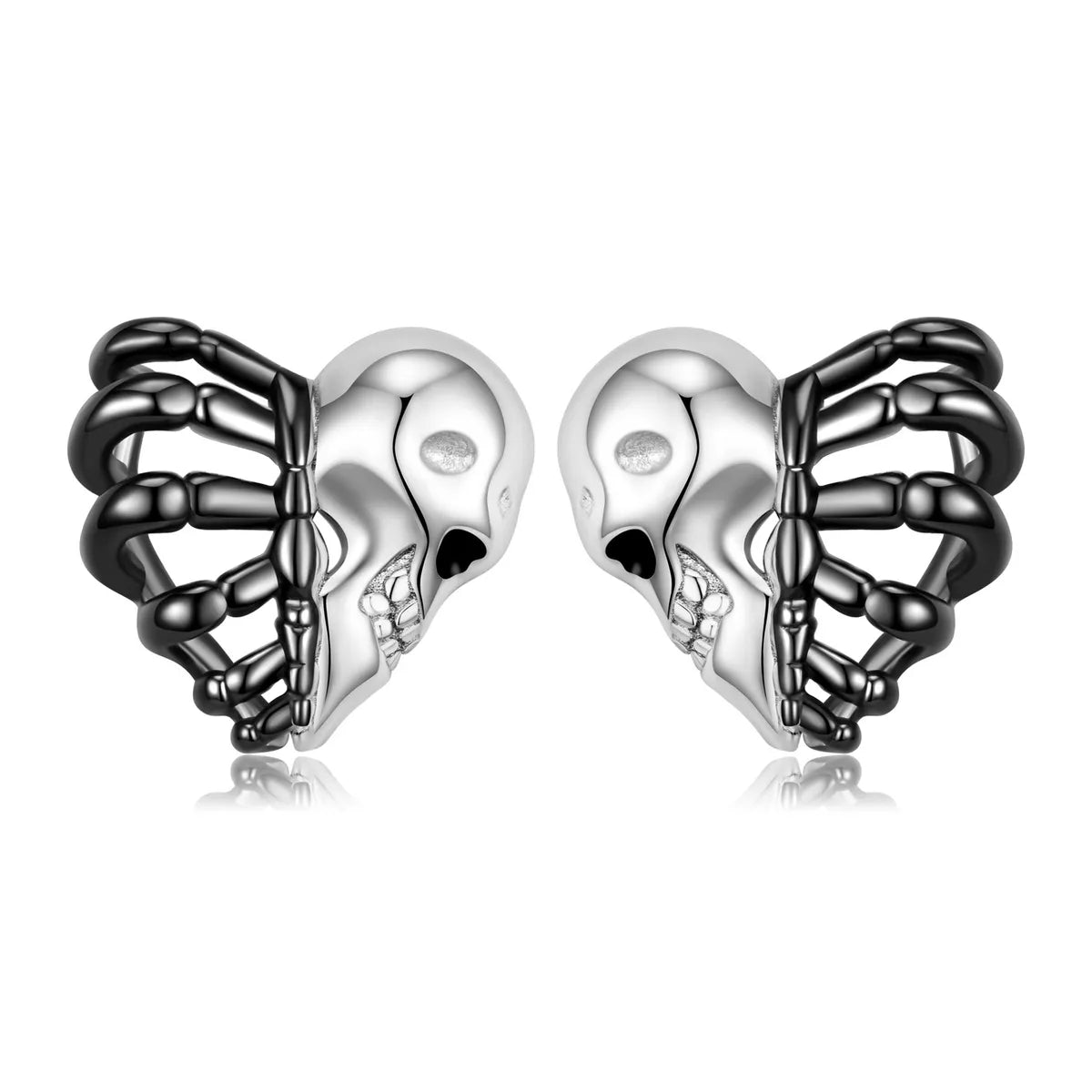 1 Pair Cool Style Heart Shape Skull Sterling Silver Enamel Plating Hollow Out Ear Studs