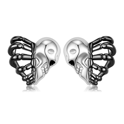 1 Pair Cool Style Heart Shape Skull Sterling Silver Enamel Plating Hollow Out Ear Studs