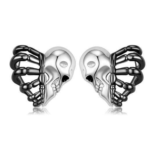 1 Pair Cool Style Heart Shape Skull Sterling Silver Enamel Plating Hollow Out Ear Studs