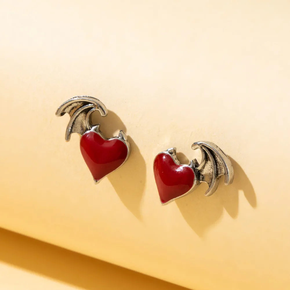 1 Pair Cool Style Heart Shape Wings Alloy Enamel Plating Women'S Ear Studs