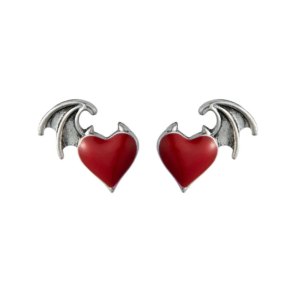 1 Pair Cool Style Heart Shape Wings Alloy Enamel Plating Women'S Ear Studs