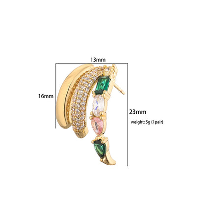 1 Pair Cool Style Shiny C Shape Plating Hollow Out Inlay Copper Zircon 18k Gold Plated Ear Studs