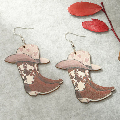 1 Pair Cowboy Style Lips Shoe Wood Women's Drop Earrings