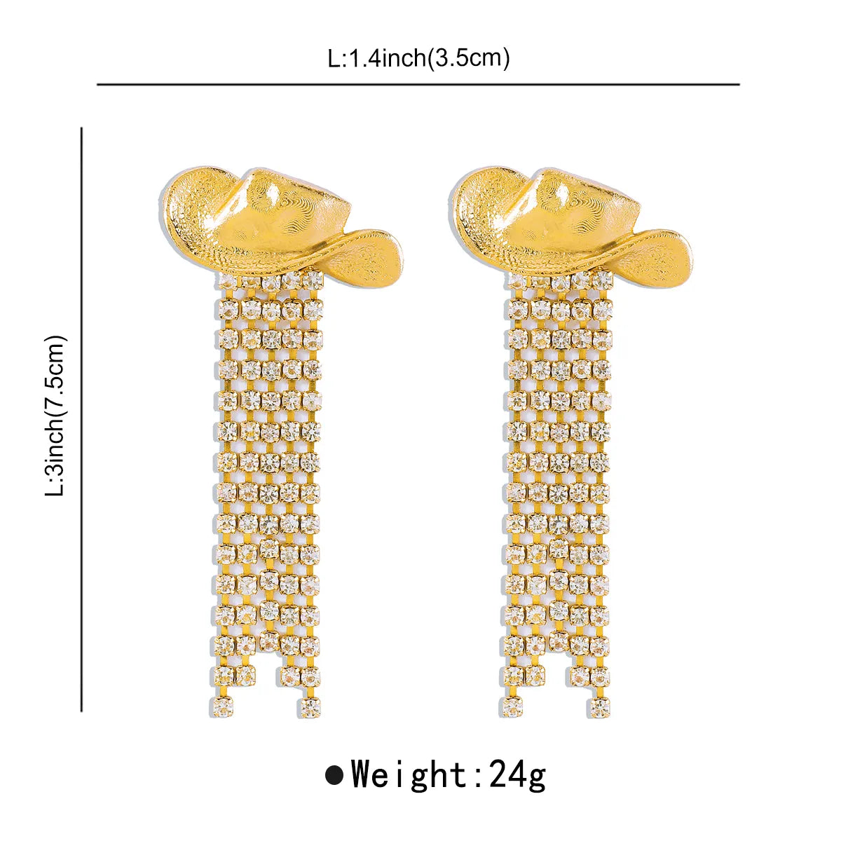 1 Pair Cowboy Style Simple Style Hat Plating Inlay Alloy Rhinestones Drop Earrings