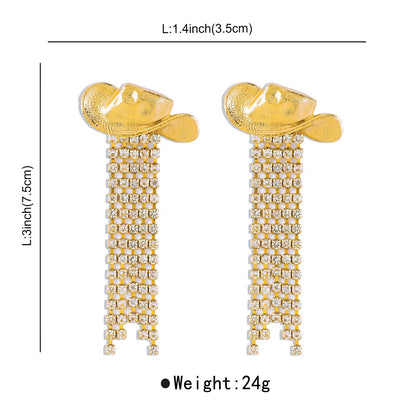 1 Pair Cowboy Style Simple Style Hat Plating Inlay Alloy Rhinestones Drop Earrings