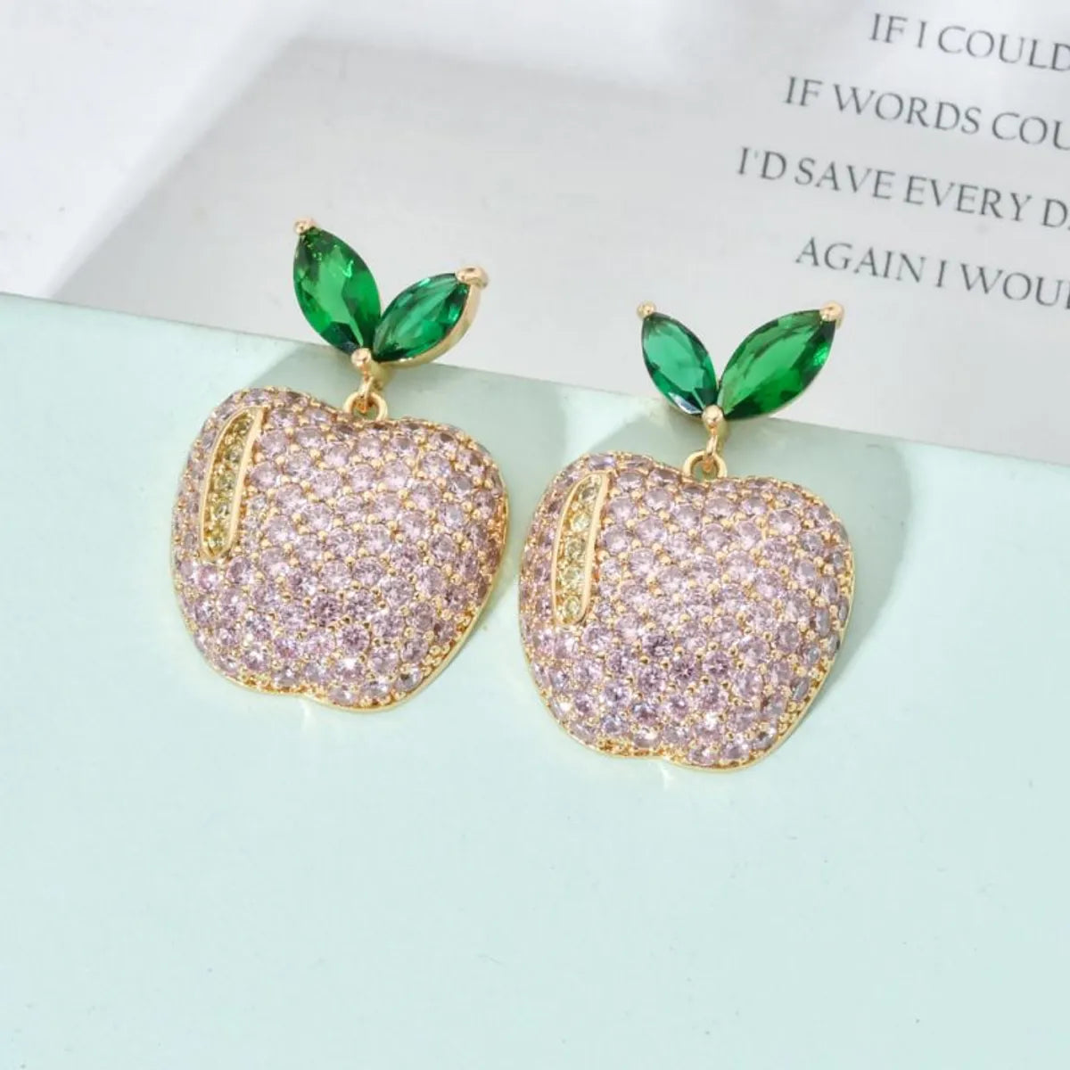 1 Pair Cute Apple Plating Inlay Copper Zircon 18k Gold Plated Ear Studs