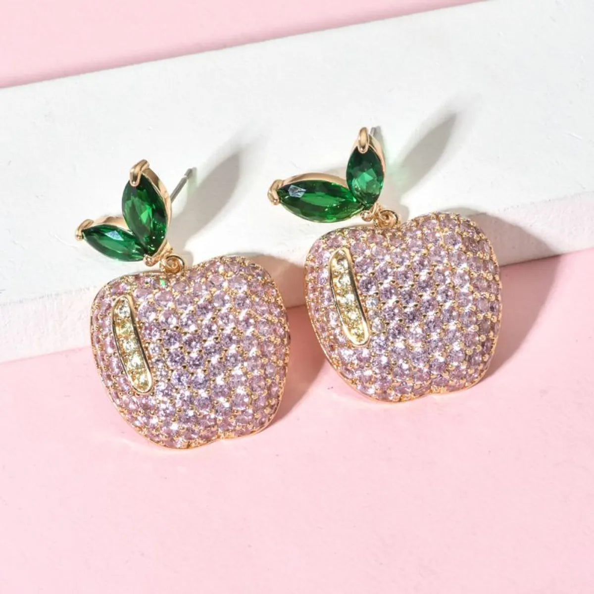 1 Pair Cute Apple Plating Inlay Copper Zircon 18k Gold Plated Ear Studs