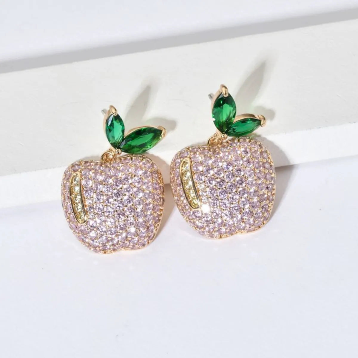 1 Pair Cute Apple Plating Inlay Copper Zircon 18k Gold Plated Ear Studs