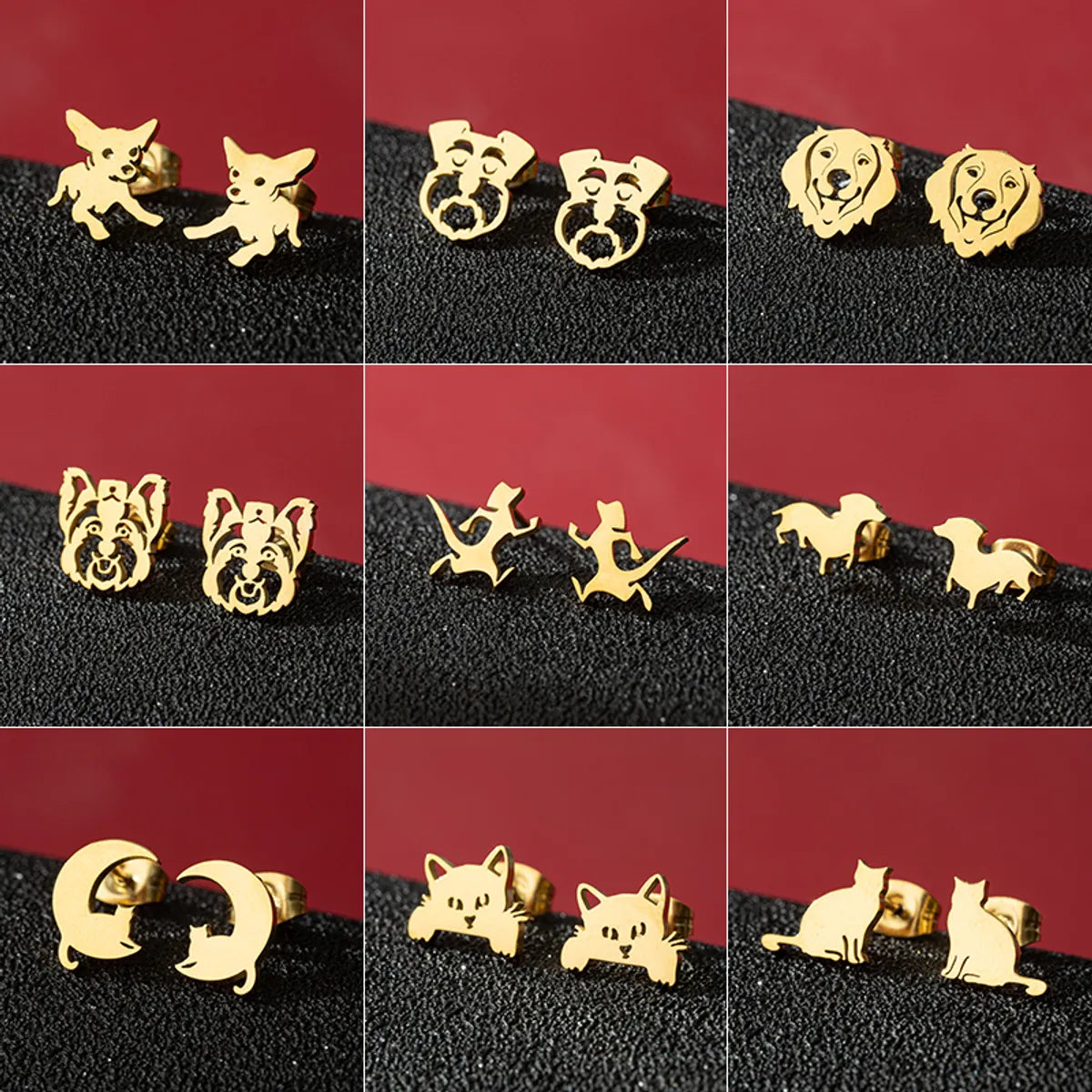 1 Pair Cute Basic Classic Style Dog Lion Cat Polishing Plating 304 Stainless Steel 18K Gold Plated Ear Studs