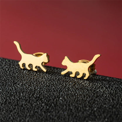 1 Pair Cute Basic Classic Style Dog Lion Cat Polishing Plating 304 Stainless Steel 18K Gold Plated Ear Studs