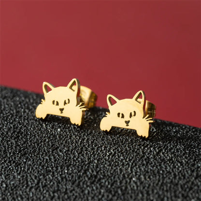 1 Pair Cute Basic Classic Style Dog Lion Cat Polishing Plating 304 Stainless Steel 18K Gold Plated Ear Studs