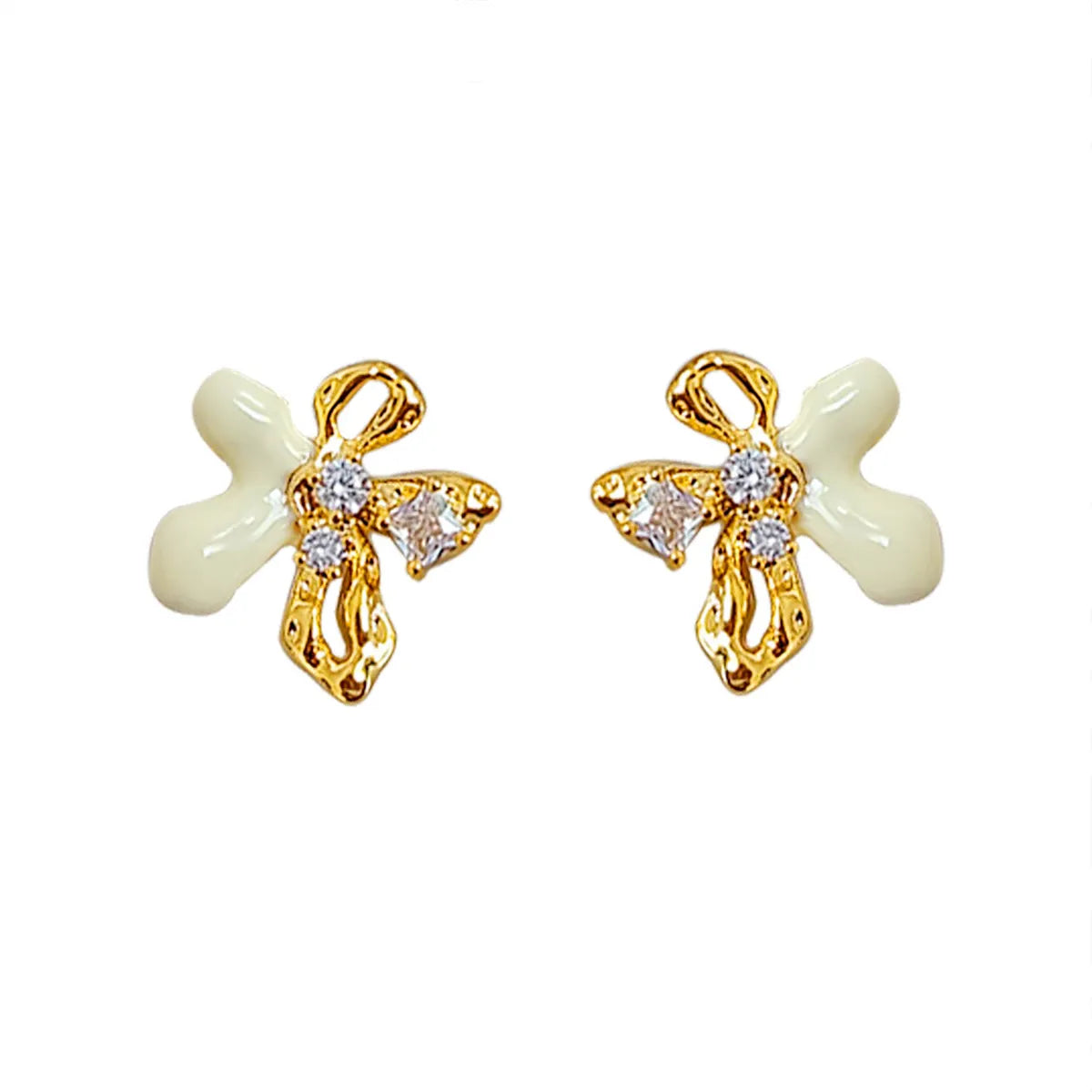 1 Pair Cute Beach Sweet Flower Drip Glazed Hollow Out Inlay Copper 18K Gold Plated Ear Cuffs Ear Studs