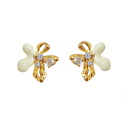 1 Pair Cute Beach Sweet Flower Drip Glazed Hollow Out Inlay Copper 18K Gold Plated Ear Cuffs Ear Studs