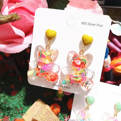 1 Pair Cute Bear Epoxy Resin Drop Earrings