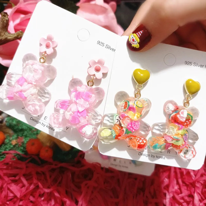 1 Pair Cute Bear Epoxy Resin Drop Earrings