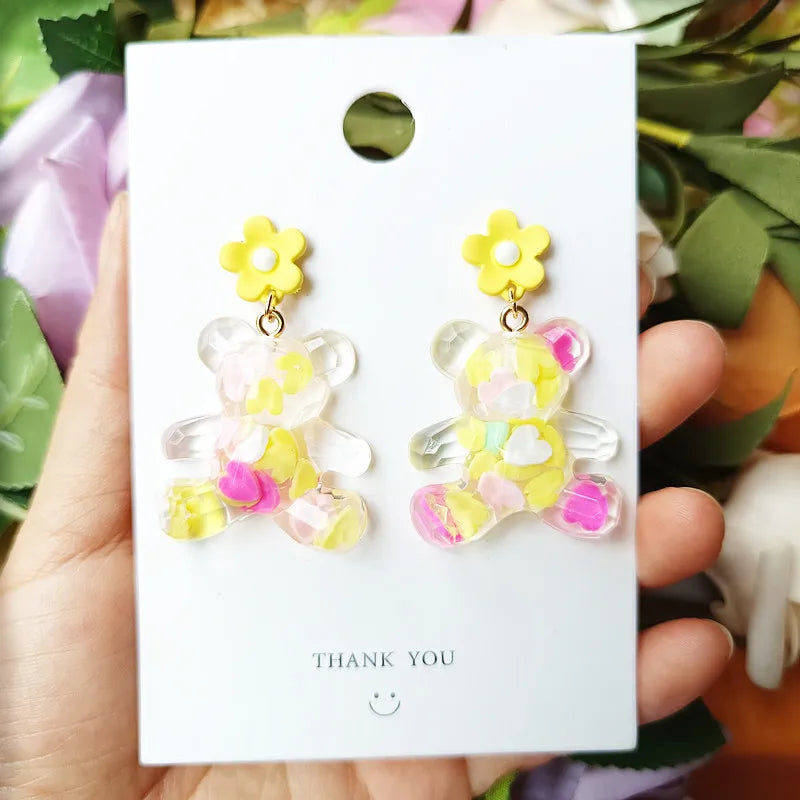 1 Pair Cute Bear Epoxy Resin Drop Earrings