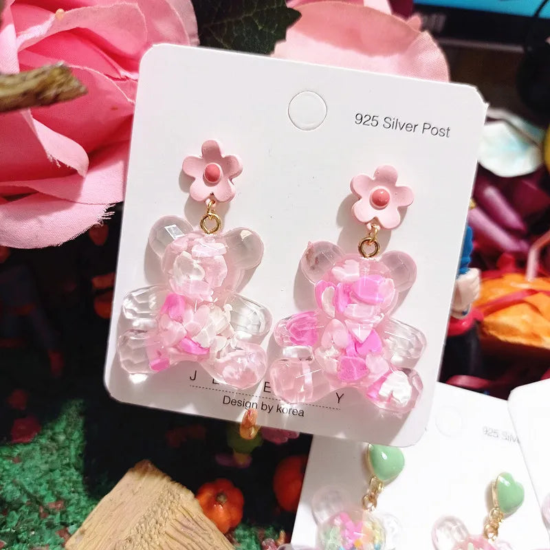 1 Pair Cute Bear Epoxy Resin Drop Earrings