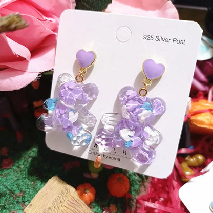 1 Pair Cute Bear Epoxy Resin Drop Earrings