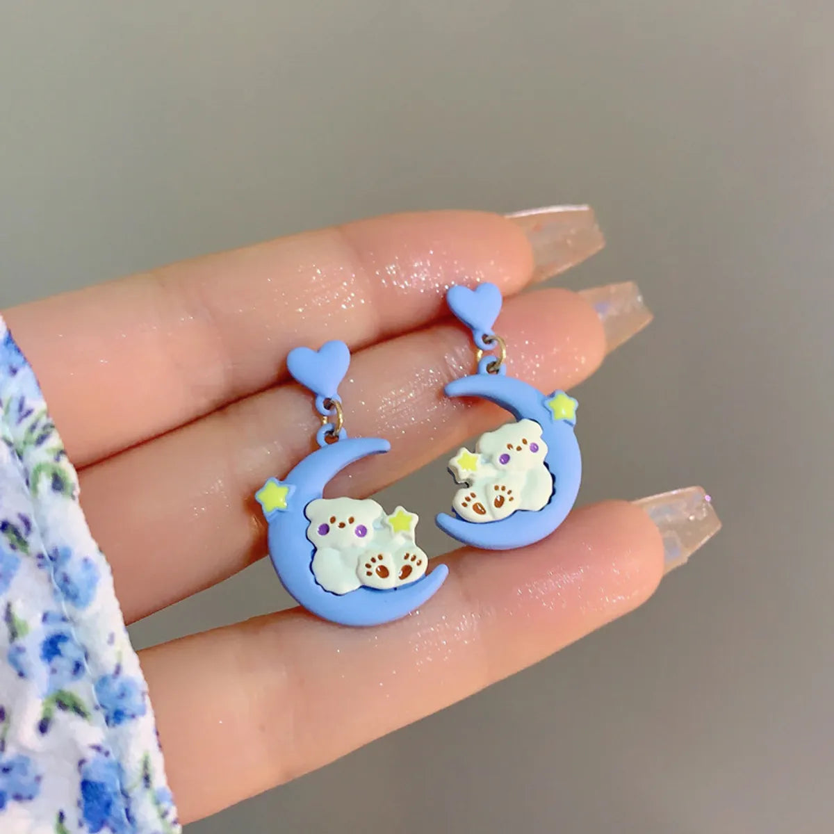 1 Pair Cute Bear Patchwork Alloy Drop Earrings