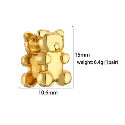 1 Pair Cute Bear Plating Copper 18k Gold Plated Ear Studs