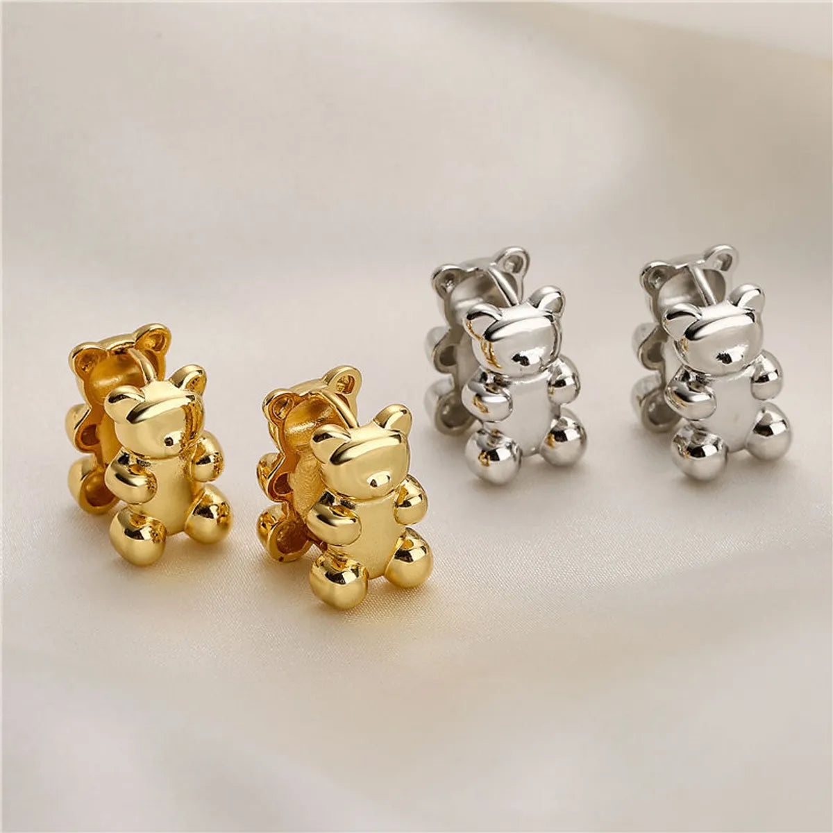 1 Pair Cute Bear Plating Copper 18k Gold Plated Ear Studs