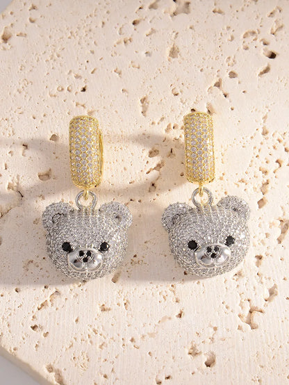 1 Pair Cute Bear Plating Inlay Copper Rhinestones 18k Gold Plated Drop Earrings