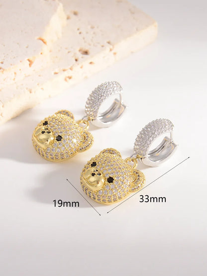 1 Pair Cute Bear Plating Inlay Copper Rhinestones 18k Gold Plated Drop Earrings