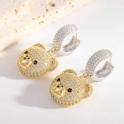 1 Pair Cute Bear Plating Inlay Copper Rhinestones 18k Gold Plated Drop Earrings