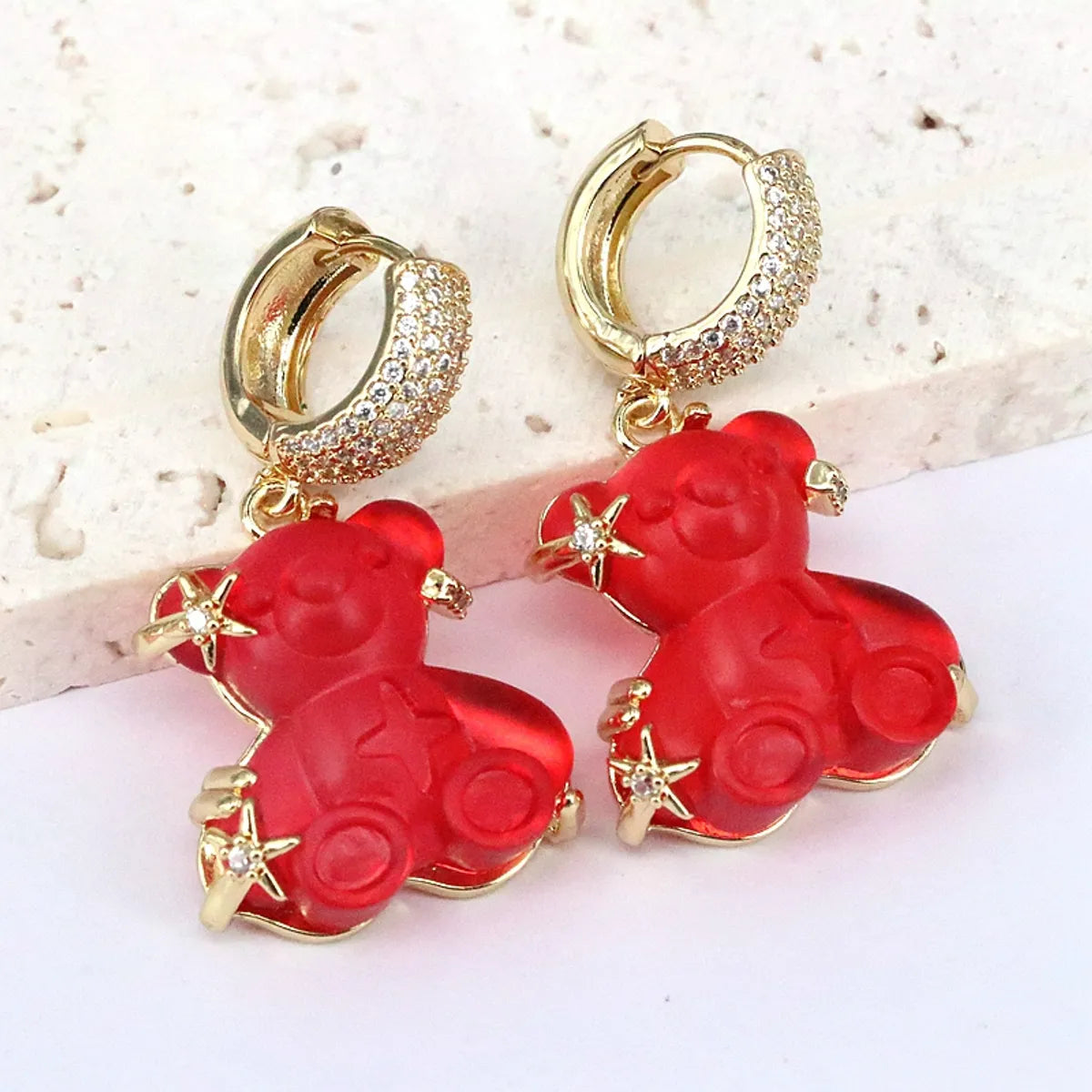 1 Pair Cute Bear Plating Inlay Copper Zircon 18k Gold Plated Drop Earrings