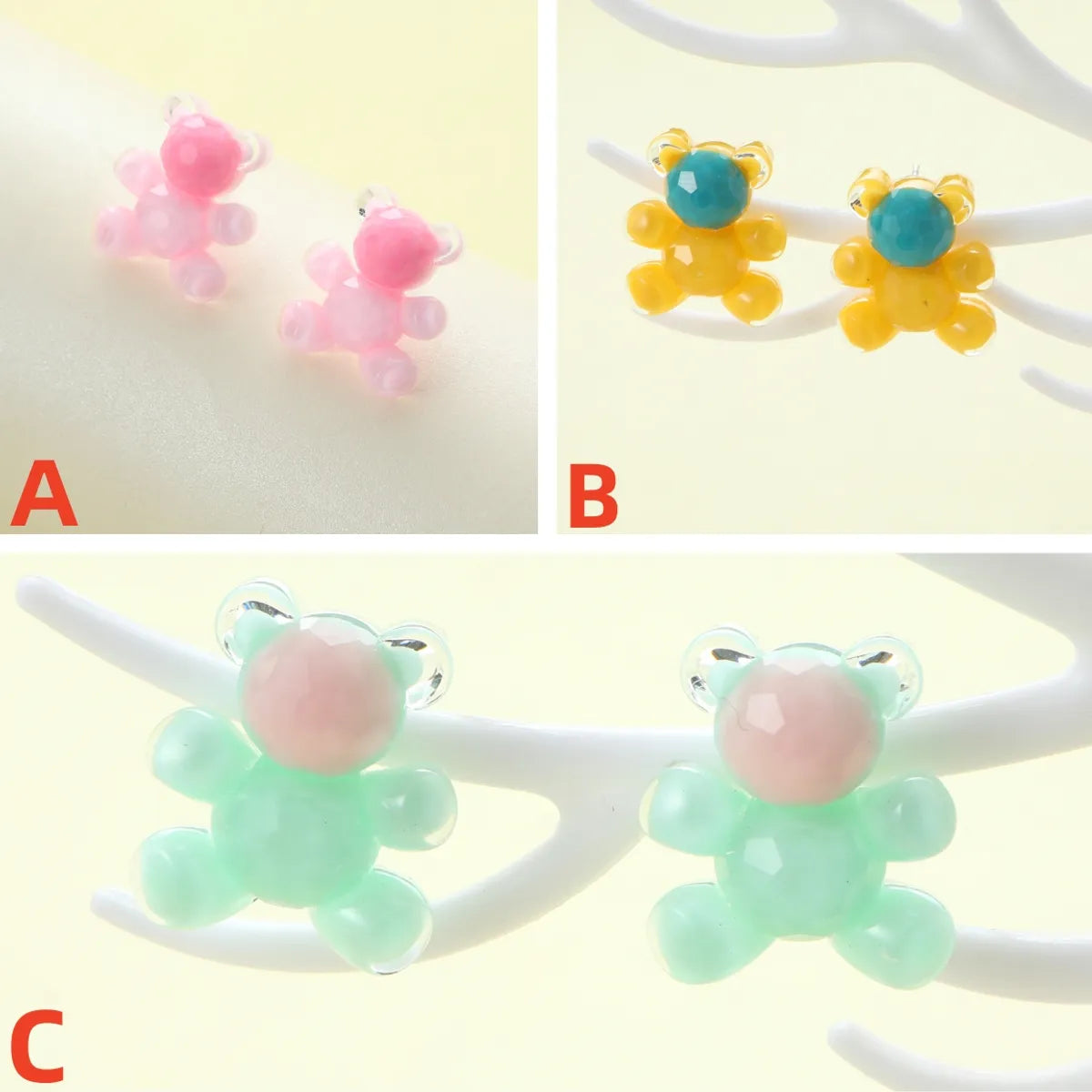 1 Pair Cute Bear Resin Ear Studs