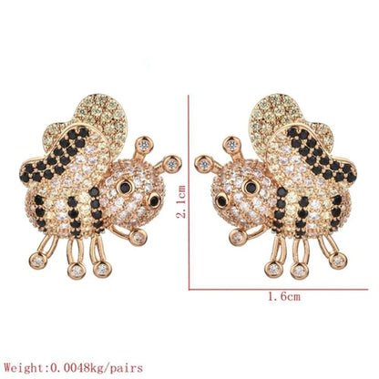 1 Pair Cute Bee Plating Inlay Copper Zircon 18k Gold Plated Ear Studs