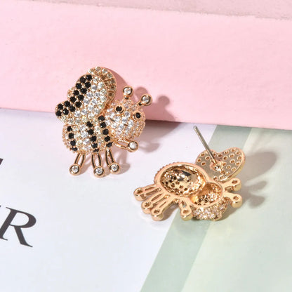 1 Pair Cute Bee Plating Inlay Copper Zircon 18k Gold Plated Ear Studs