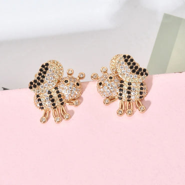 1 Pair Cute Bee Plating Inlay Copper Zircon 18k Gold Plated Ear Studs