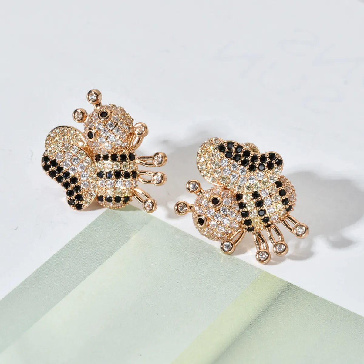 1 Pair Cute Bee Plating Inlay Copper Zircon 18k Gold Plated Ear Studs