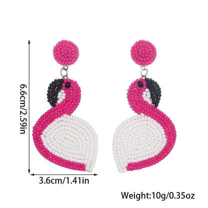 1 Pair Cute Bohemian Flamingo Beaded Nonwoven Glass Drop Earrings