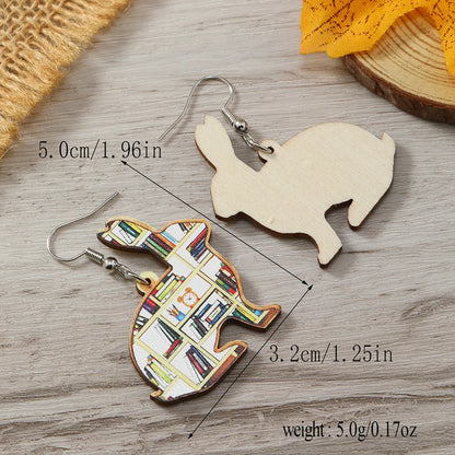 1 Pair Cute Book Animal Wood Silver Plated Drop Earrings