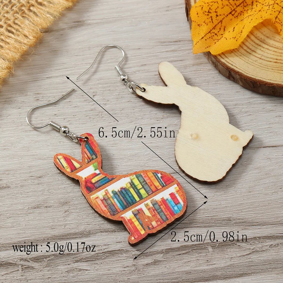 1 Pair Cute Book Animal Wood Silver Plated Drop Earrings