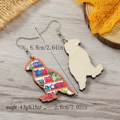 1 Pair Cute Book Animal Wood Silver Plated Drop Earrings