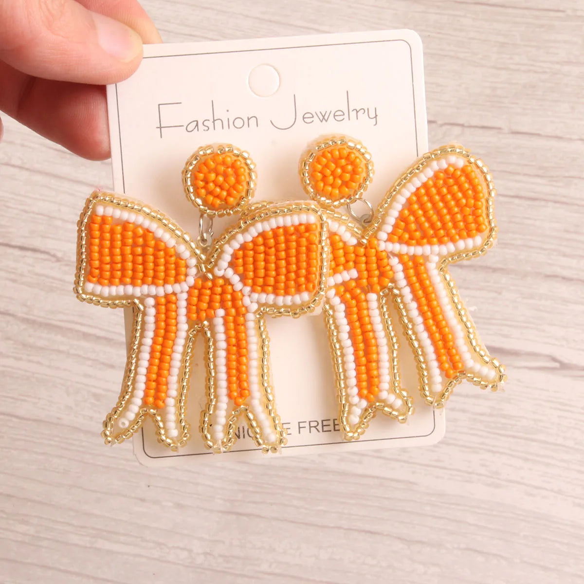 1 Pair Cute Bow Knot Beaded Stainless Steel Cloth Glass Drop Earrings