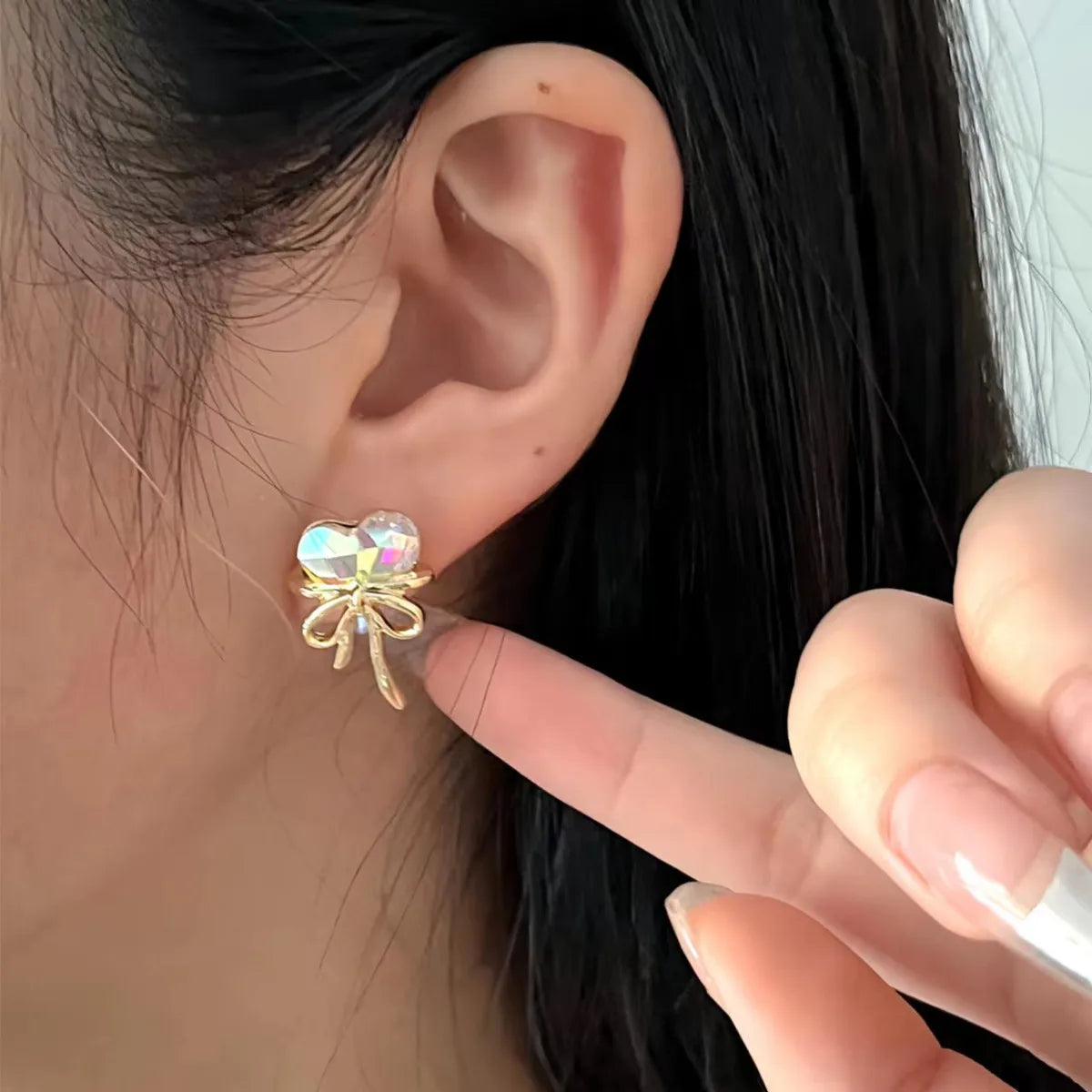 1 Pair Cute Bow Knot Inlay Alloy Artificial Crystal Ear Studs