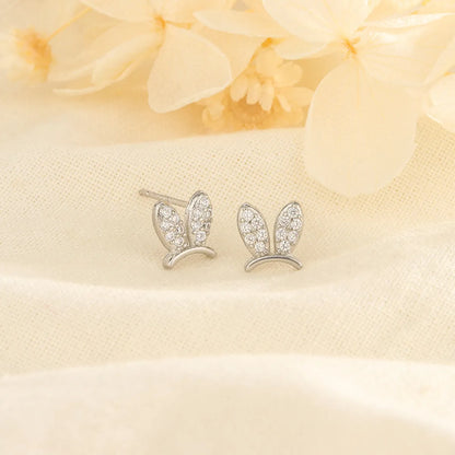 1 Pair Cute Bunny Ears Inlay Copper Zircon Ear Studs