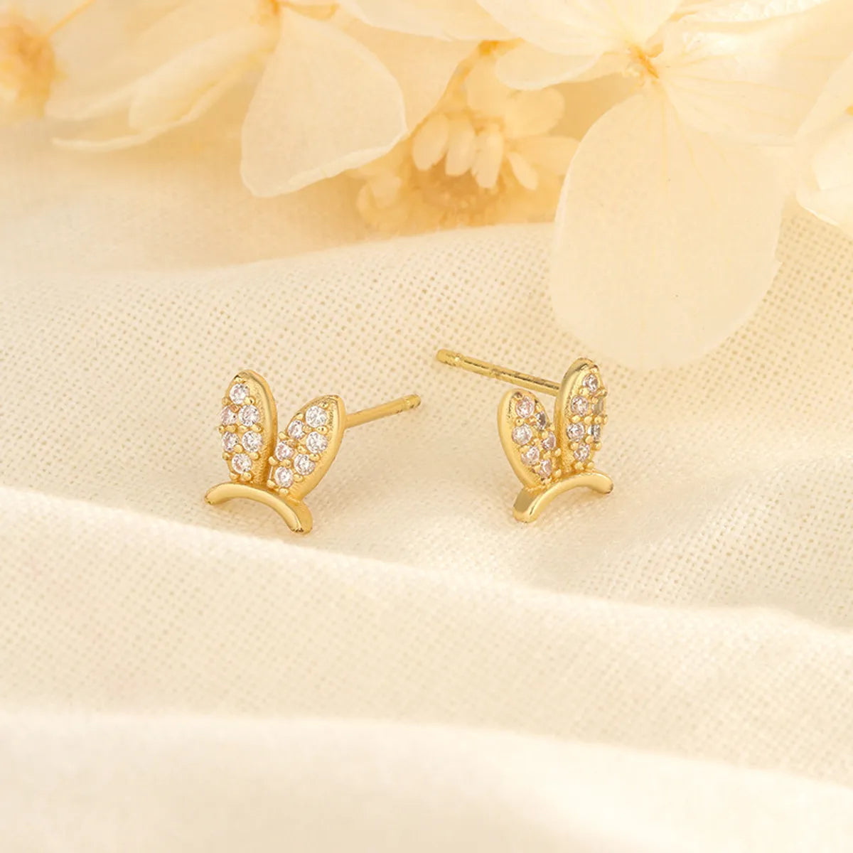 1 Pair Cute Bunny Ears Inlay Copper Zircon Ear Studs