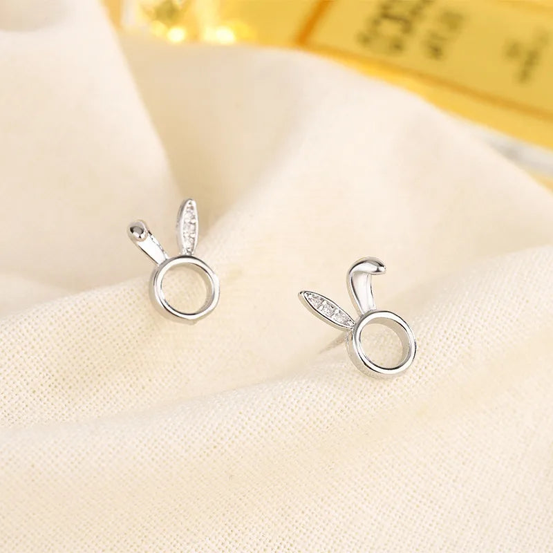 1 Pair Cute Bunny Ears Inlay Copper Zircon Ear Studs