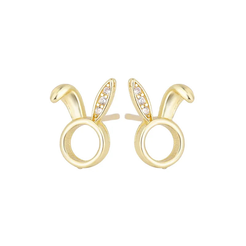 1 Pair Cute Bunny Ears Inlay Copper Zircon Ear Studs