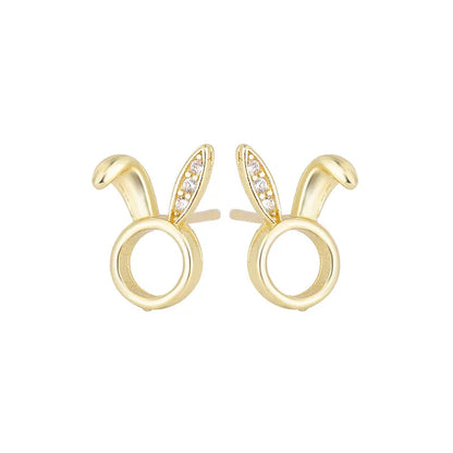 1 Pair Cute Bunny Ears Inlay Copper Zircon Ear Studs