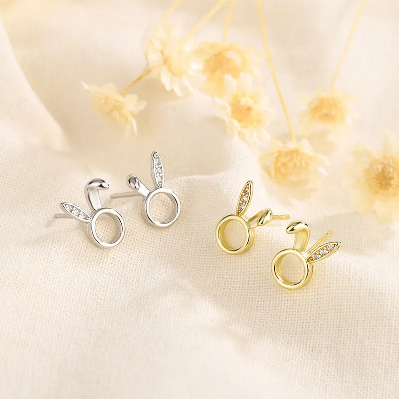 1 Pair Cute Bunny Ears Inlay Copper Zircon Ear Studs