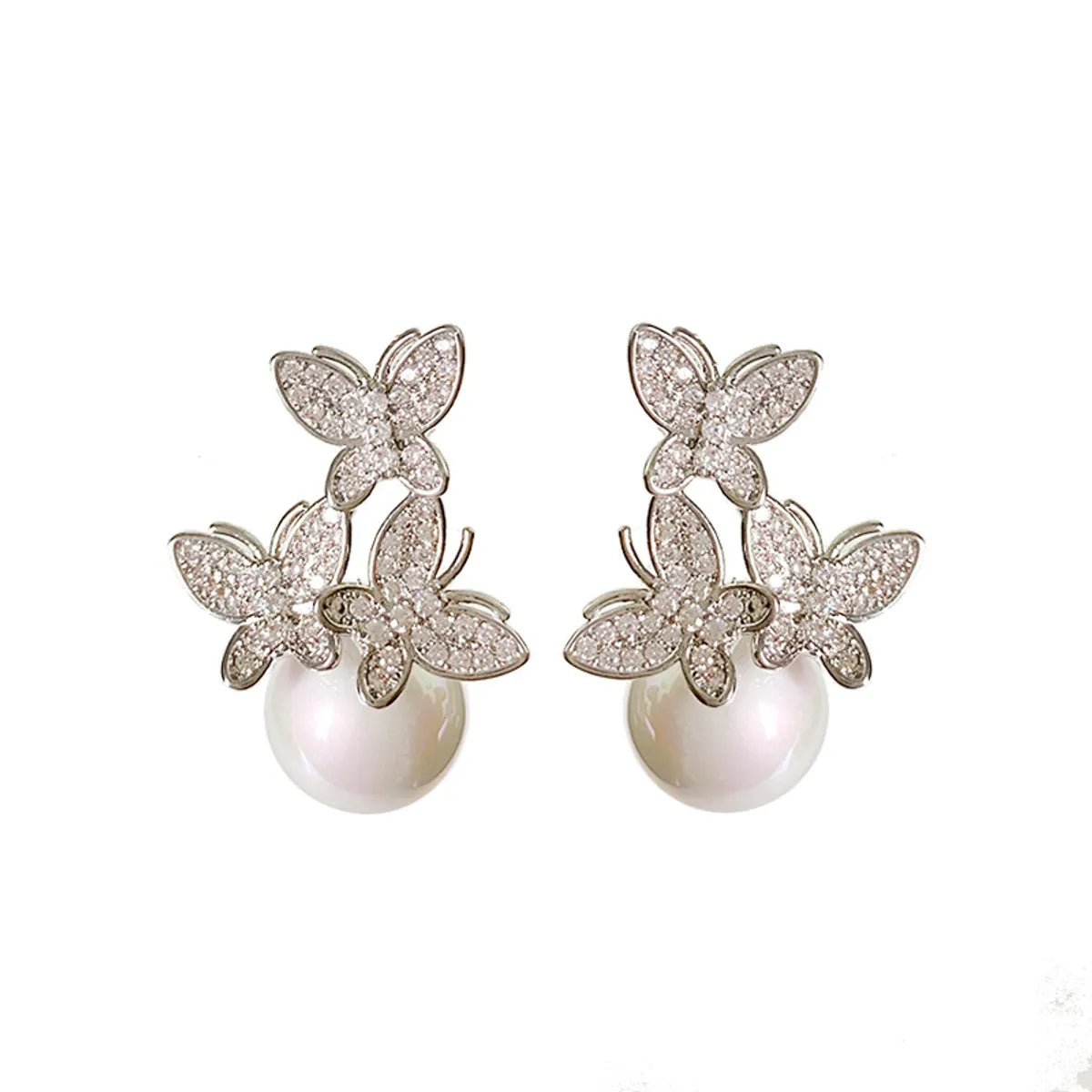 1 Pair Cute Butterfly Inlay Imitation Pearl Copper Zircon Ear Studs